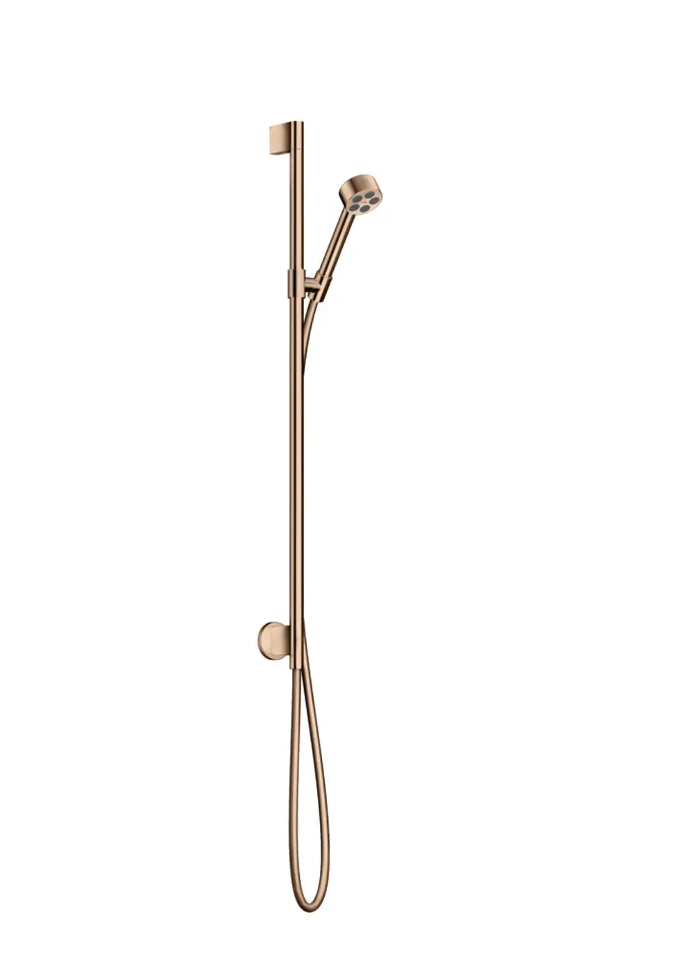 Brauseset von AXOR in Polished Red Gold, mit Wandanschluss und Handbrause. Schlichte Design-Elemente mit minimalistischer Ästhetik.